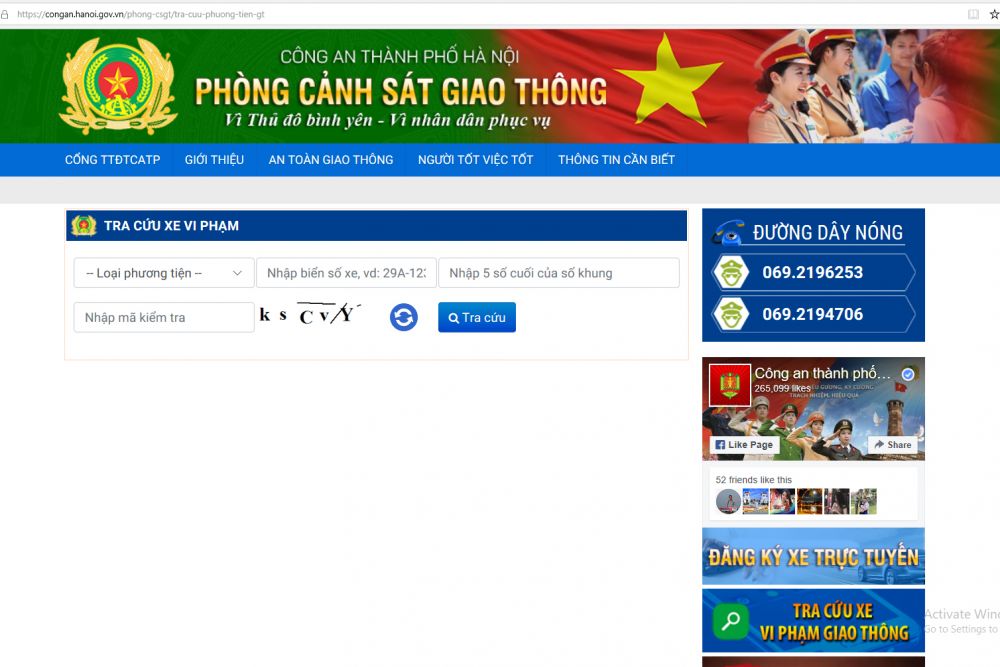 Giao diện mục &ldquo;Tra cứu xe vi phạm giao th&ocirc;ng&rdquo;.