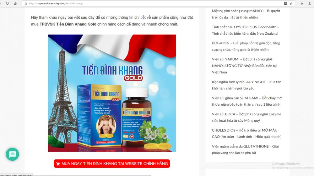 Quảng cáo Thực phẩm bảo vệ sức khỏeTiền đình khang trên website https://chuyensuckhoesacdep.com.