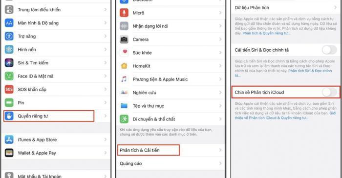 Tắt “Chia sẻ Phân tích iCloud”.