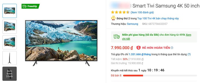 Samsung 4K 50 inch UA50RU7100 được đăng giảm gi&aacute;.