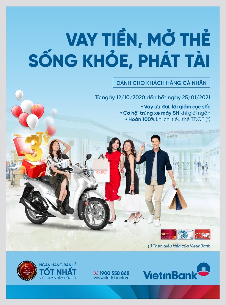 Vay tiền, mở thẻ tr&uacute;ng xe SH 150i c&ugrave;ng VietinBank.