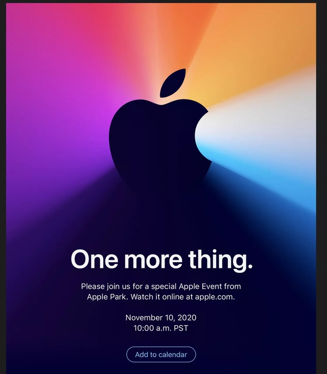 Thư mời sự kiện &ldquo;One more thing&rdquo; của Apple ng&agrave;y 10/11.
