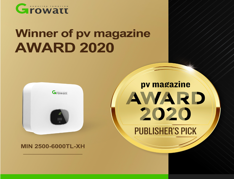 Growatt nhận giải thưởng tạp chí PV Magazine 2020 cho biến tần thế hệ mới.