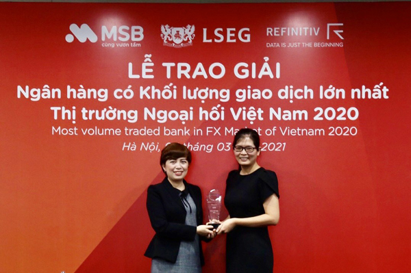 MSB được vinh danh là ngân hàng có khối lượng giao dịch ngoại hối lớn nhất Việt Nam.