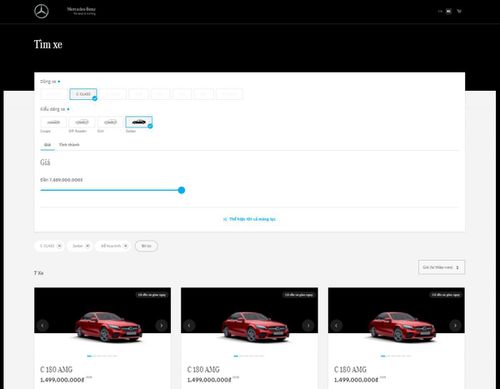 Giao diện kênh mua sắm xe trực tuyến của Mercedes-Benz