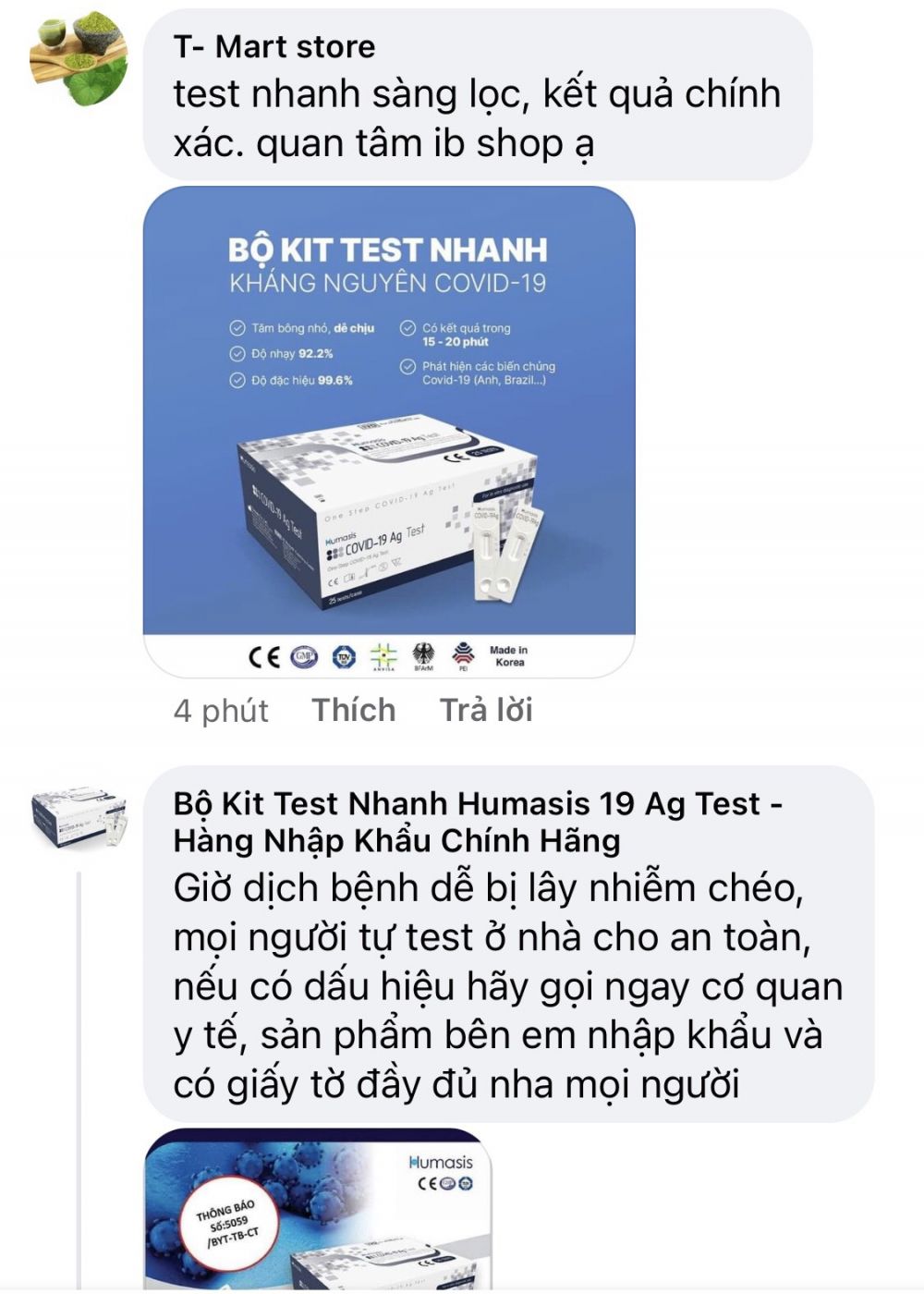 Kit test nhanh COVID-19 lại rao bán tràn lan trên mạng xã hội facebook.