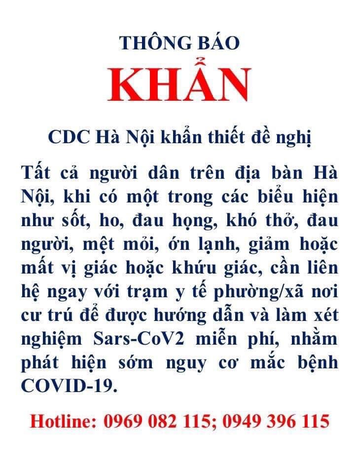 Hà Nội khẩn thiết đề nghị người ho, sốt... đi xét nghiệm