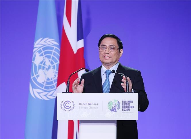 Thủ tướng Phạm Minh Chính phát biểu tại Hội nghị COP26. Ảnh: Dương Giang/TTXVN