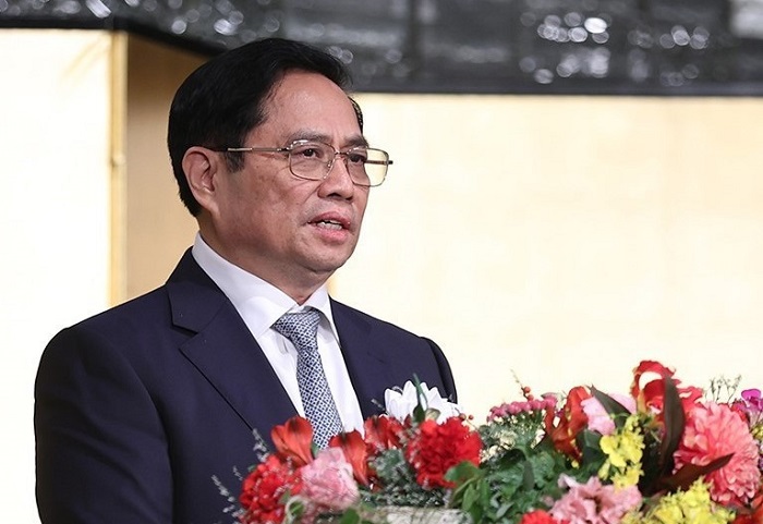 Thủ tướng Phạm Minh Chính phát biểu tại Hội nghị xúc tiến đầu tư Việt Nam - Nhật Bản với chủ đề “Việt Nam - Nhật Bản nâng tầm quan hệ hợp tác cùng phát triển. Ảnh: TTXVN.