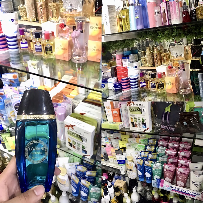 Nhiều sản phẩm như nước hoa, mỹ phẩm bày bán tại ki ốt số 135 chợ Hà Đông không có nhãn phụ tiếng Việt