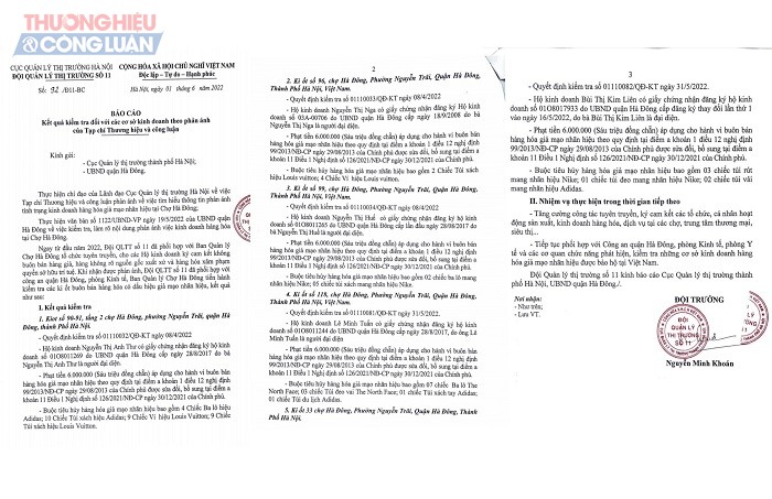 Báo cáo kết quả kiểm tra đối với các cơ sở kinh doanh tại chợ Hà Đông, quận Hà Đông, thành phố Hà Nội.