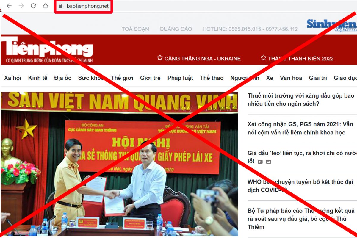 Trang web giả mạo báo Tiền Phong điện tử.