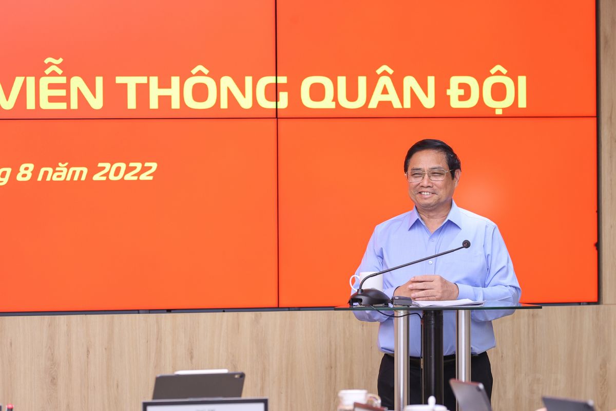 Thủ tướng Phạm Minh chính phát biểu tại buổi làm việc với Tập đoàn Công nghiệp - Viễn thông Quân đội.