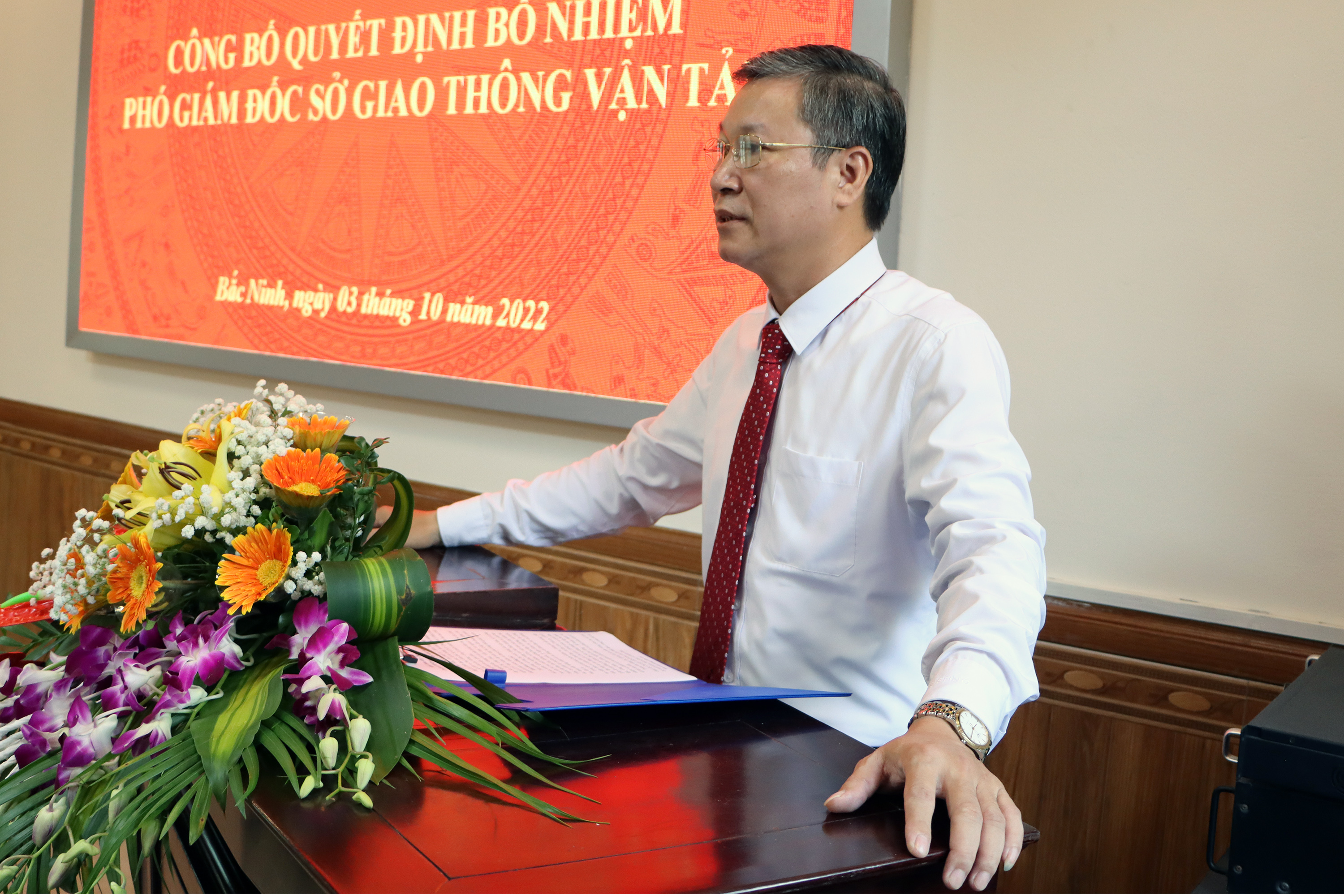 Tân Phó Giám đốc Sở Giao thông vận tải tỉnh Bắc Ninh Ngô Đức Thành phát biểu nhận nhiệm vụ.