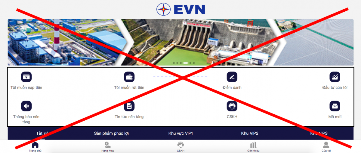 Trang web tại địa chỉ http://app.tietkiemnangluongm.com hoàn toàn không phải của EVN.