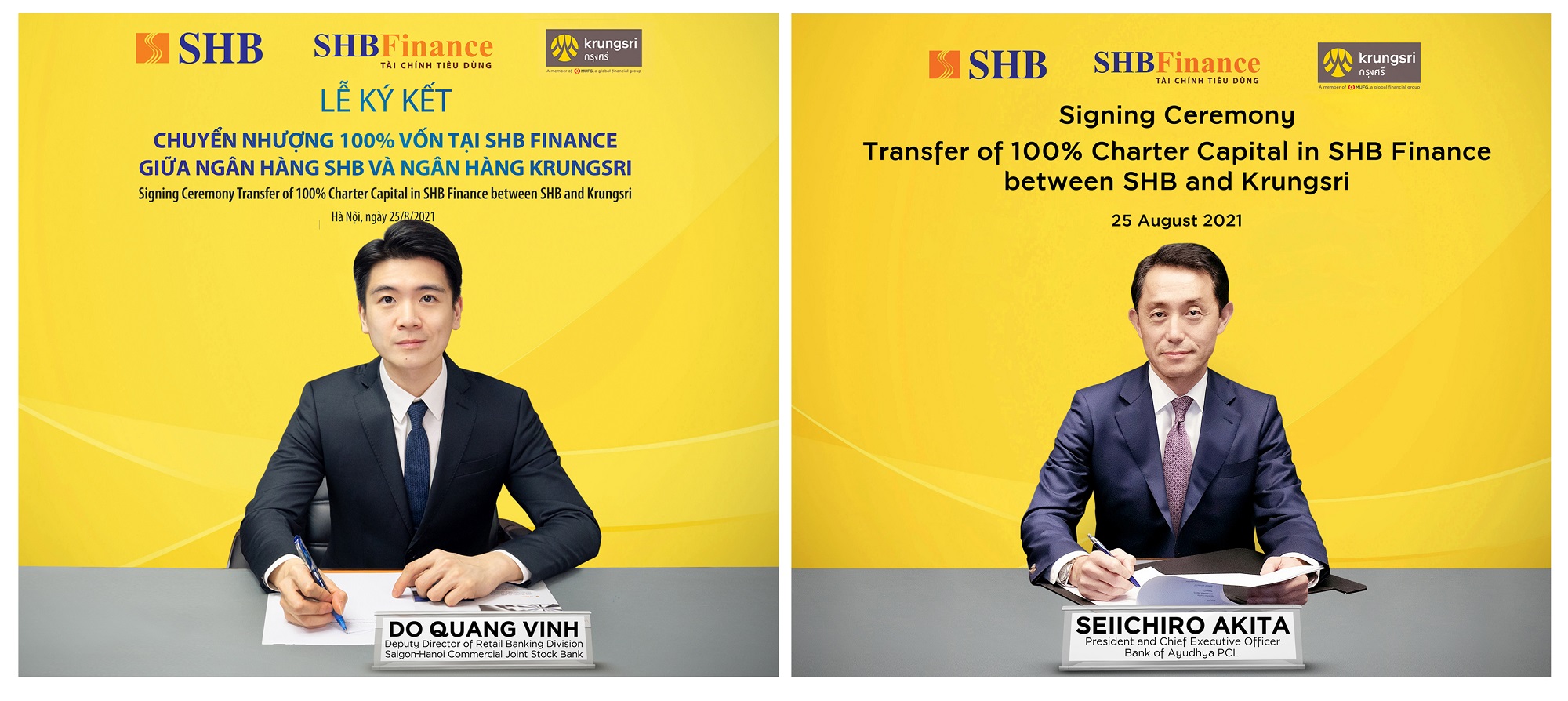 Đây là một trong những bước cuối cùng trong lộ trình chuyển nhượng vốn điều lệ của SHB tại SHB Finance cho Ngân hàng Krungsri của Thái Lan – thành viên chiến lược thuộc Tập đoàn MUFG – Nhật Bản.