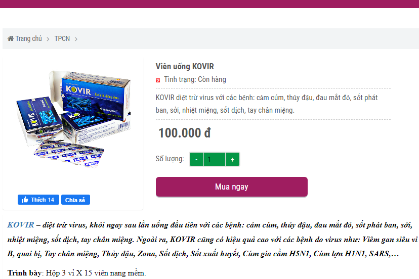 Cẩn trọng với thông tin quảng cáo thực phẩm bảo vệ sức khỏe Kovir