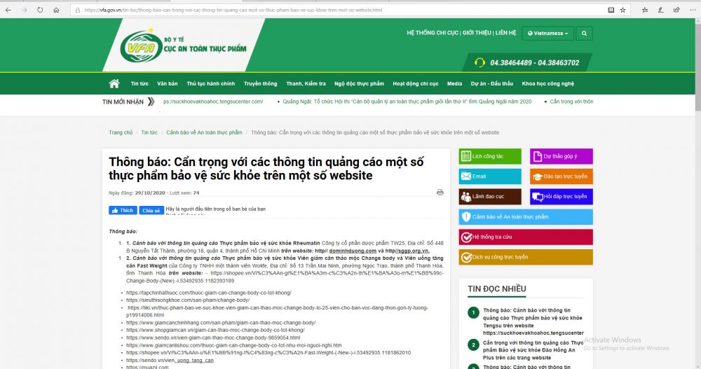 Cẩn trọng với các thông tin quảng cáo thực phẩm bảo vệ sức khỏe trên một số website
