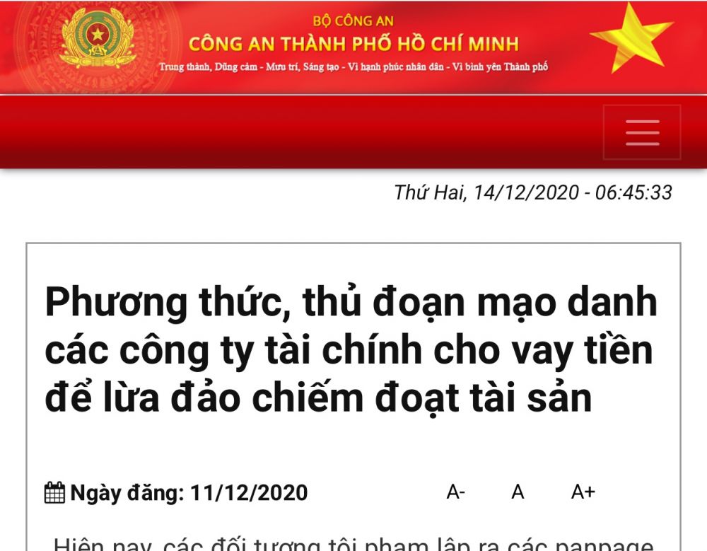 Công an TP.HCM cảnh báo thủ đoạn lừa đảo khi vay tiền qua mạng xã hội