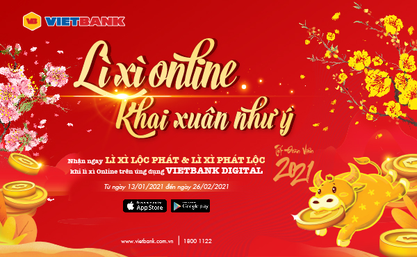 ''Lì xì online khai xuân như ý'' cùng Mobile Vietbank Digital