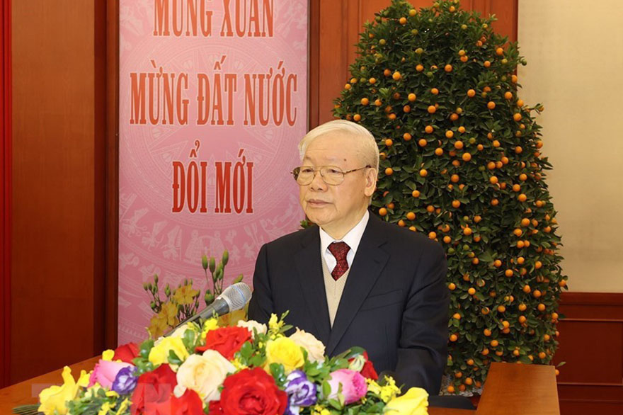Tổng Bí thư Nguyễn Phú Trọng chúc Tết các lãnh đạo và nguyên lãnh đạo Đảng, Nhà nước.