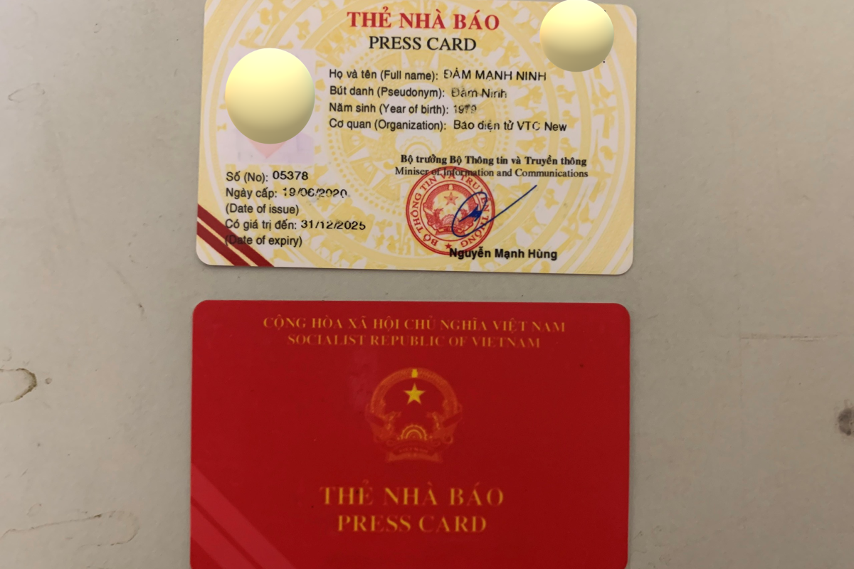 Thẻ nhà báo giả của của đối tượng Đàm Mạnh Ninh.
