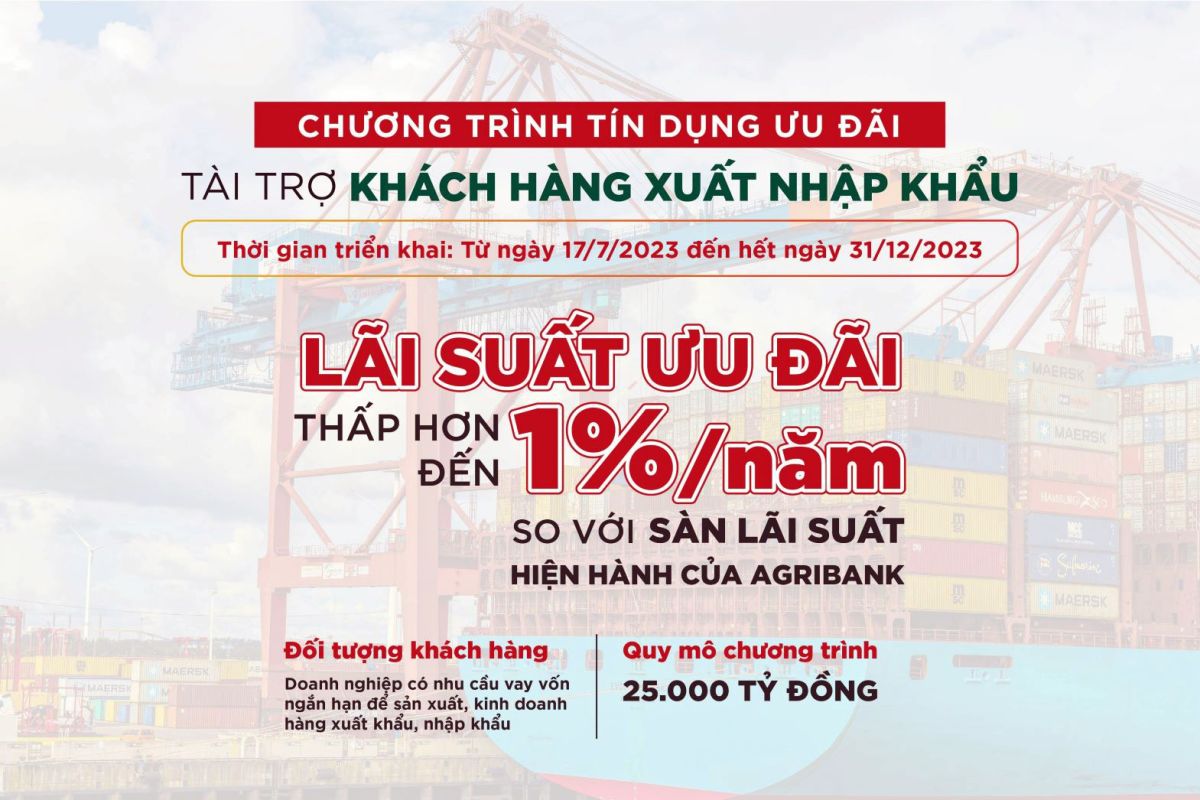 Agribank dành 25.000 tỷ đồng ưu đãi lãi suất tài trợ khách hàng xuất, nhập khẩu