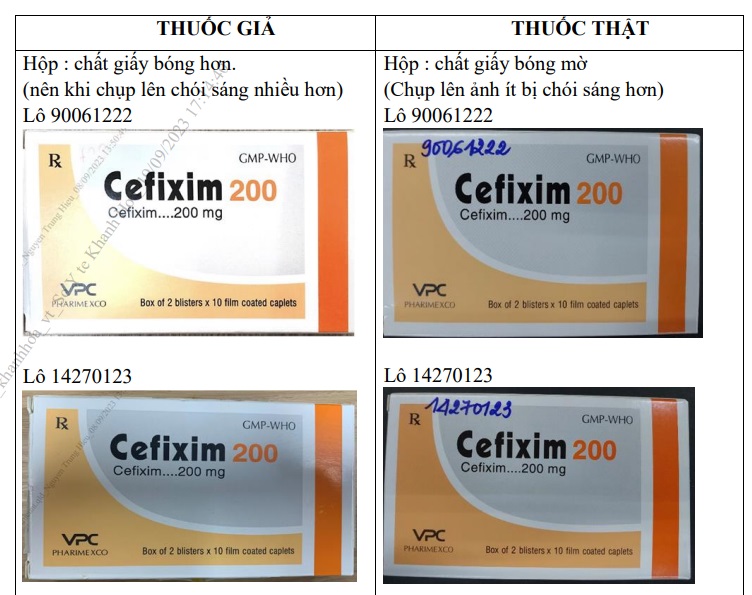 Cảnh báo mẫu thuốc Cefixim 200 giả