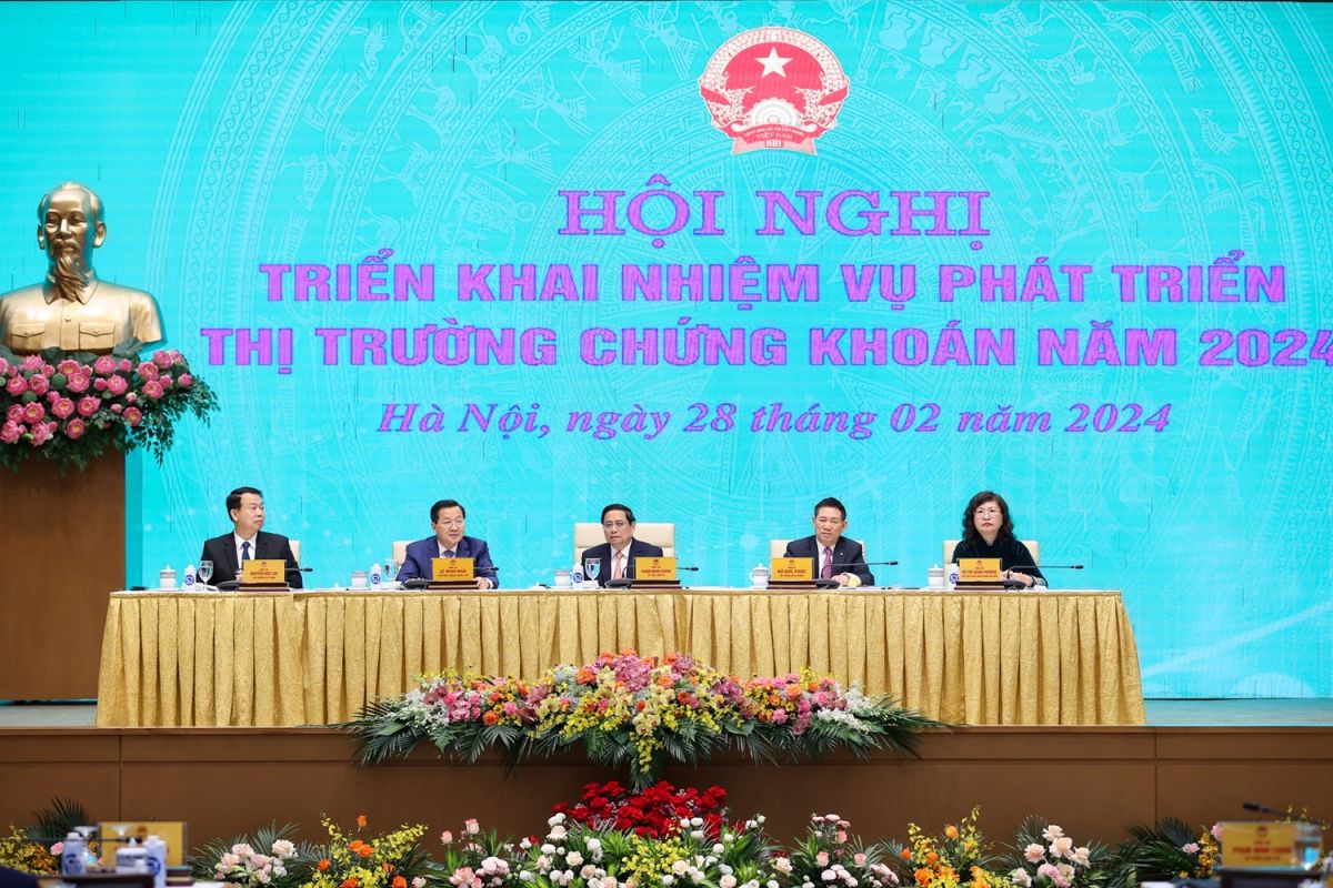 Thủ tướng Phạm Minh Chính chủ trì Hội nghị triển khai nhiệm vụ phát triển TTCK năm 2024 (Ảnh: VGP/Nhật Bắc)