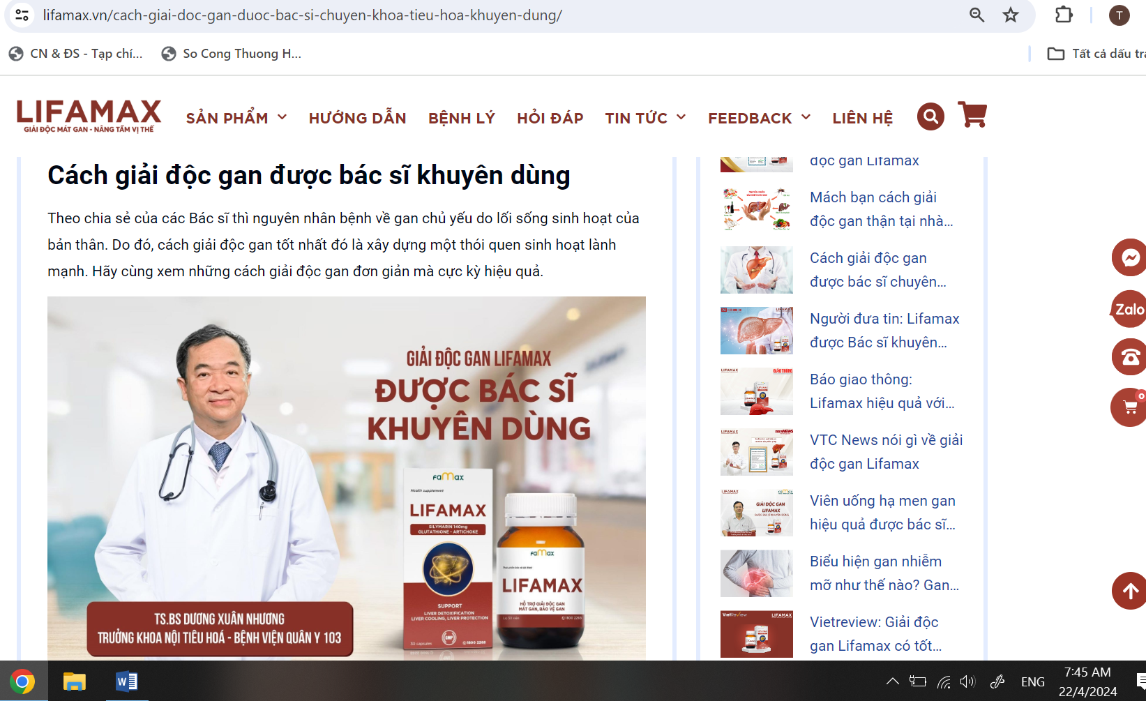 Sử dụng hình ảnh TS. BS Dương Xuân Nhương, Trưởng khoa nội Tiêu hóa Bệnh viện Quân Y 103 để quảng cáo sả n phẩm