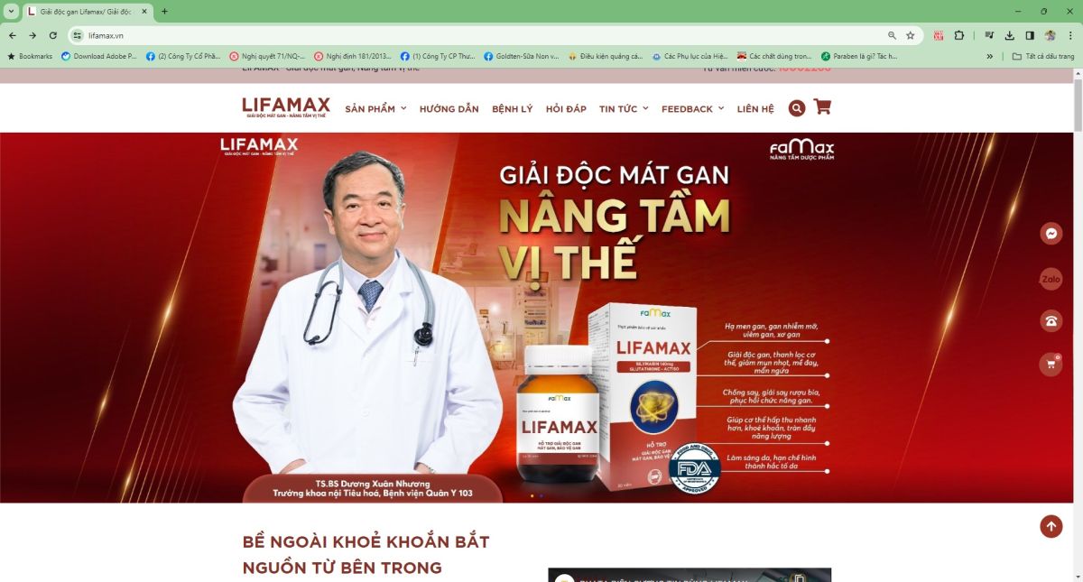 Hình ảnh TS. BS Dương Xuân Nhương, Trưởng Khoa nội Tiêu hóa, Bệnh viện Quân Y 103 được Dược phẩm Famax sử dụng để quảng cáo cho sản phẩm TPBVSK Lifamax lặp đi lặp lại rất nhiều lần.
