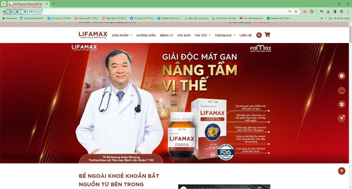 Sử hụng hình ảnh Bác sỹ để quảng cáo TPBVSK Lifamax khi chưa được sự đồng ý của TS. BS Dương Xuân Nhương