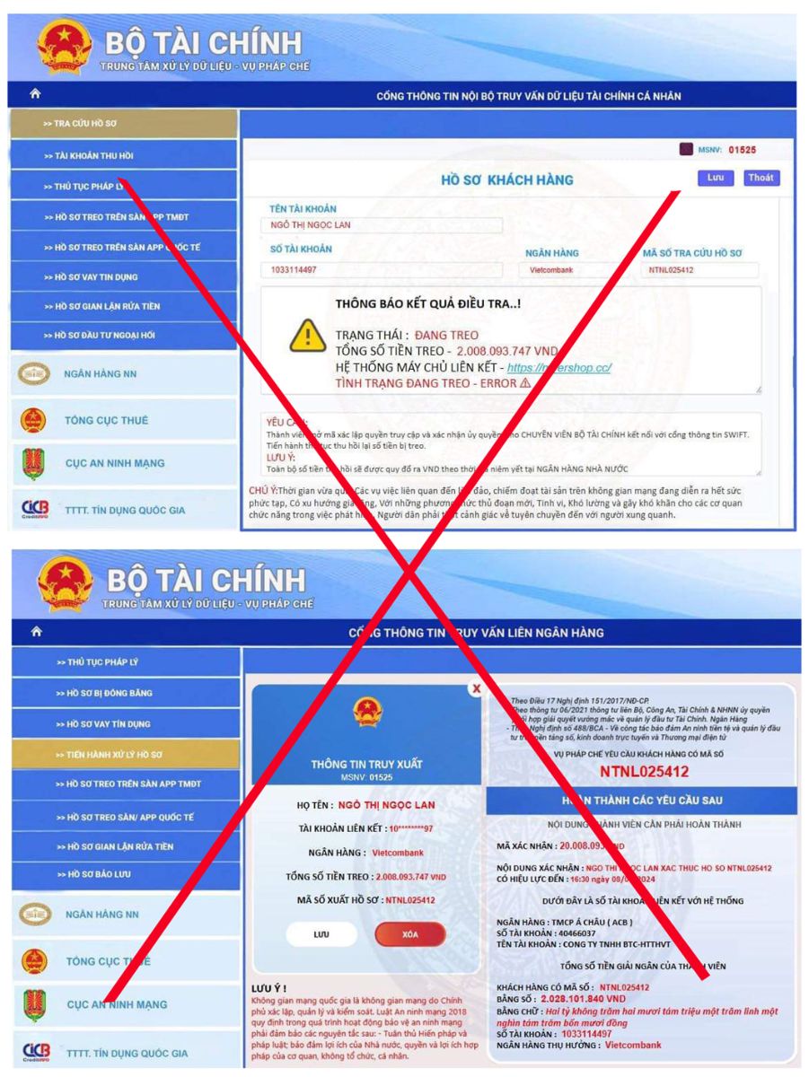 Hình ảnh giả mạo website của Bộ Tài chính