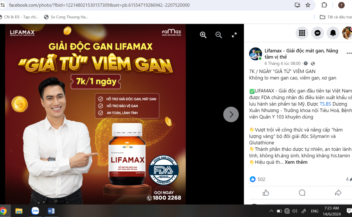 Sử dụng nhiều từ ngữ quảng cáo TPBVSK Lifamax khiến người tiêu dùng hiểu nhầm là thuốc chữa bệnh