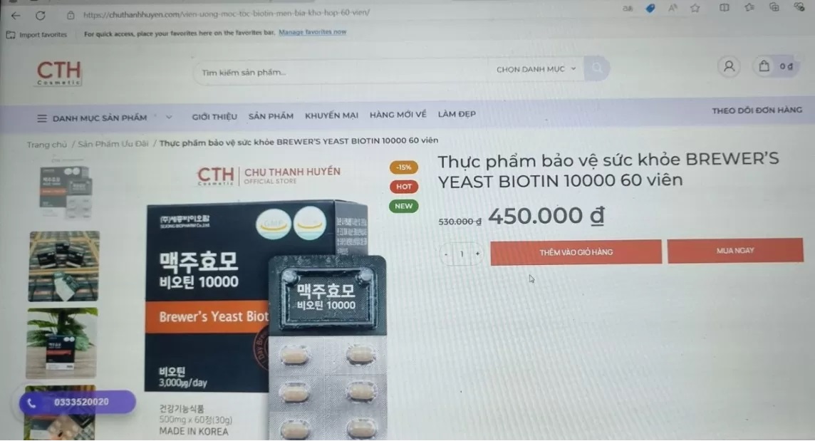 Tạm dừng lưu thông một lô sản phẩm TPBVSK Brewer’s Yeast Biotin 1000