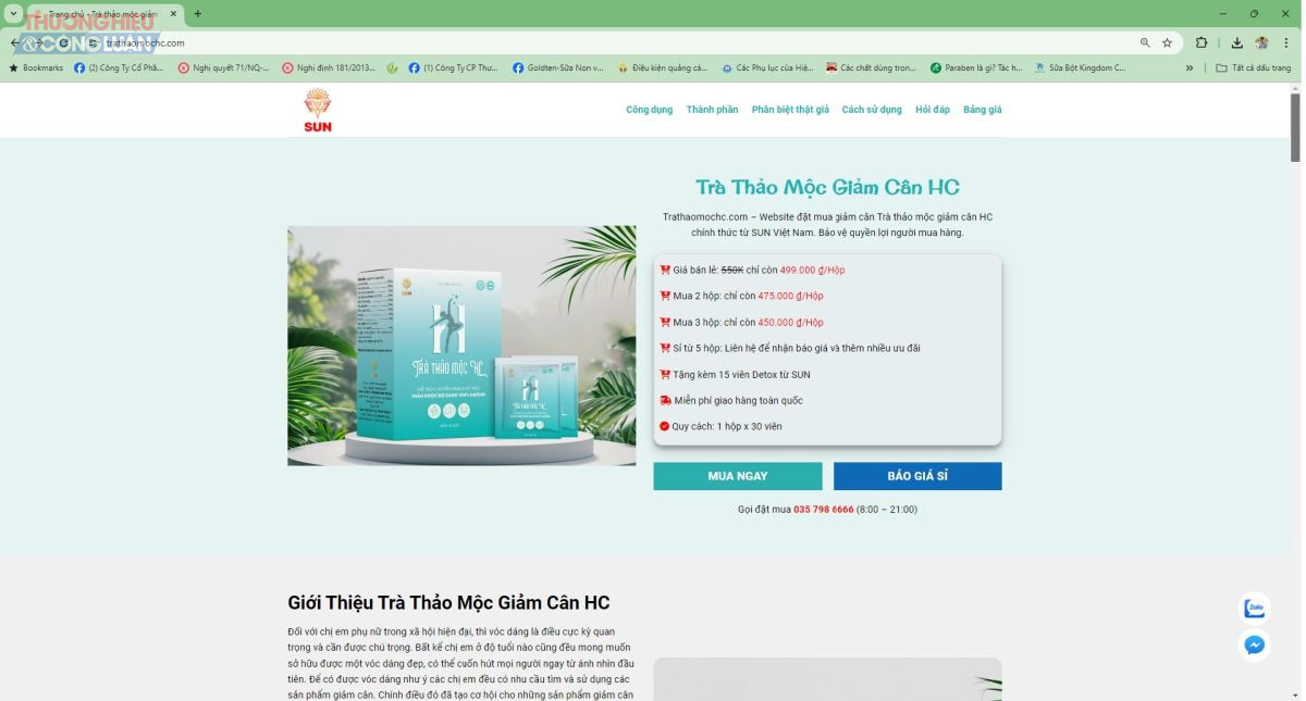 Địa chỉ website giới thiệu và bán sản phẩm Trà thảo mộc HC