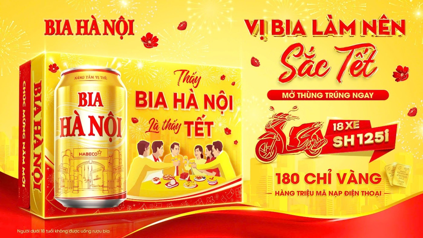 Tết 2025 thêm đỏ cùng triệu lộc vàng khuyến mại từ bia Hà Nội