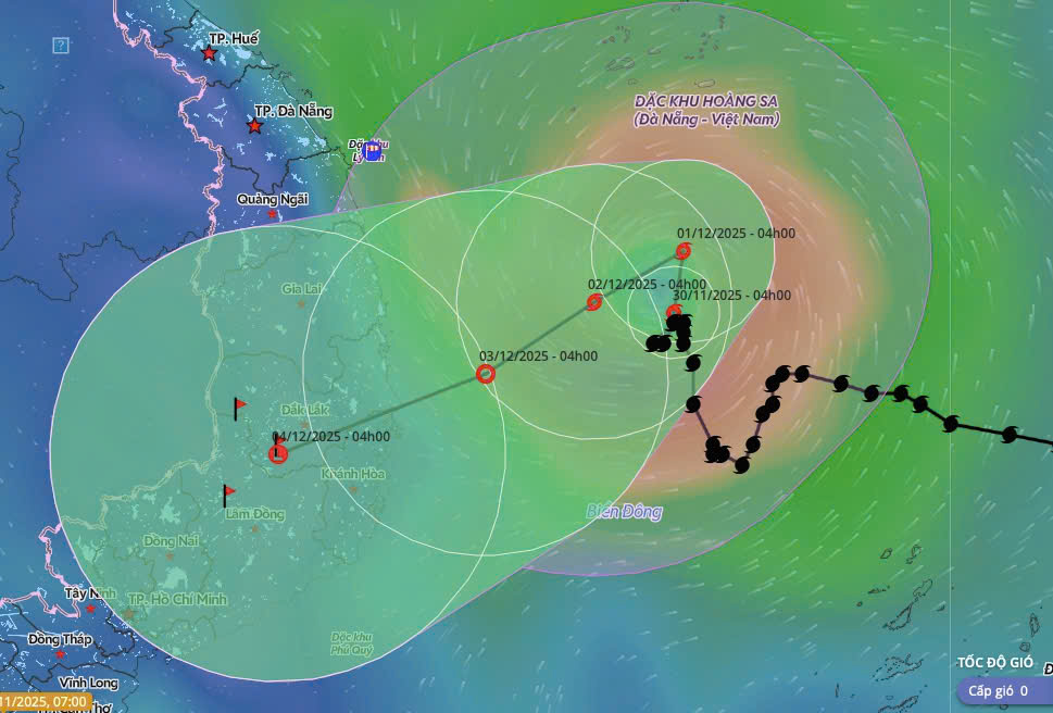 Dự báo hướng đi của bão Koto lúc 4h hôm nay. (Ảnh: Hệ thống giám sát thiên tai)