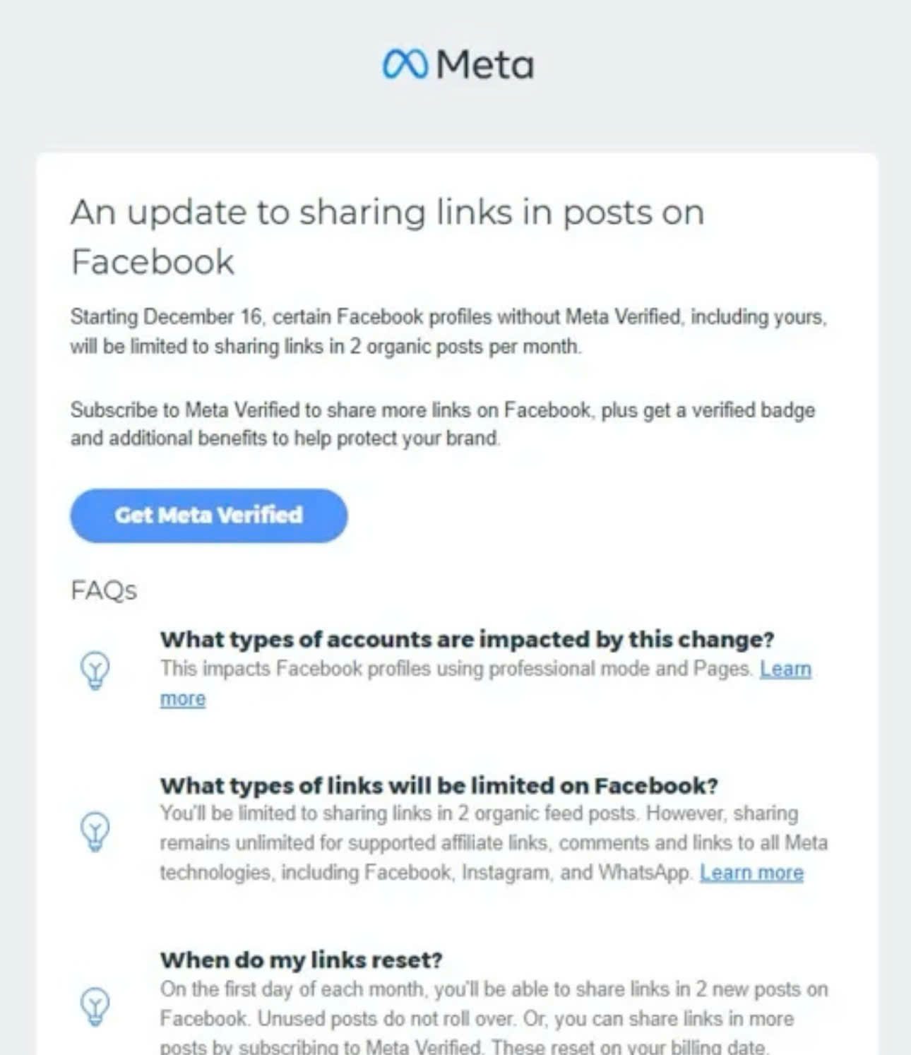 Một ảnh chụp m&agrave;n h&igrave;nh cho thấy Meta y&ecirc;u cầu người d&ugrave;ng đăng k&yacute; Meta Verify để được đăng li&ecirc;n kết website. Ảnh: Laurens Hof/BSky