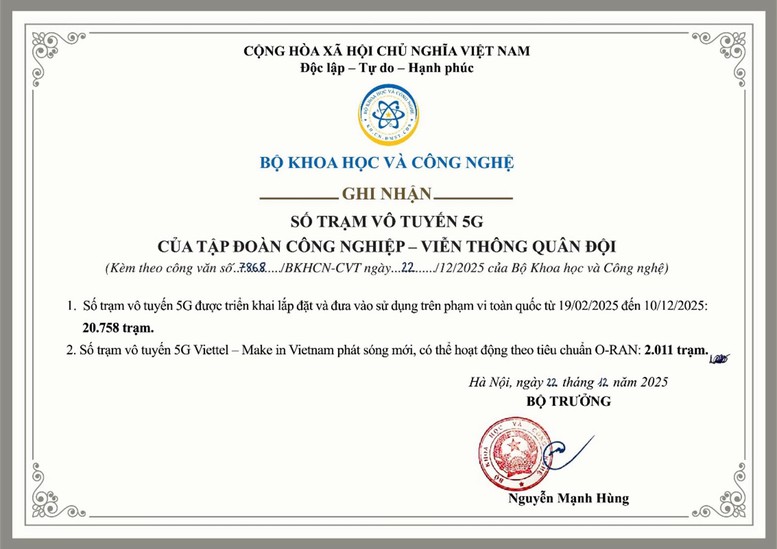T&iacute;nh đến nay, Viettel đ&atilde; triển khai 20.758 trạm 5G tr&ecirc;n to&agrave;n quốc.