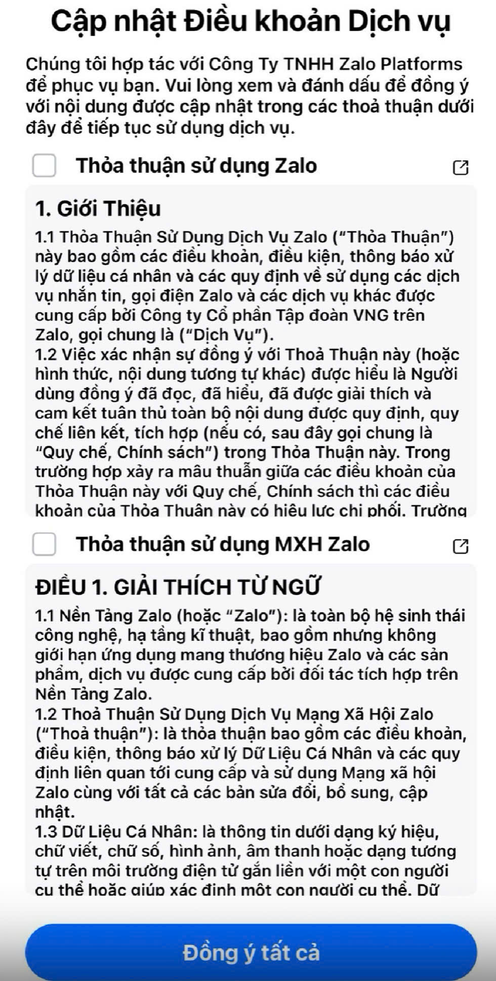 Zalo vừa cập nhật điều khoản dịch vụ mới.