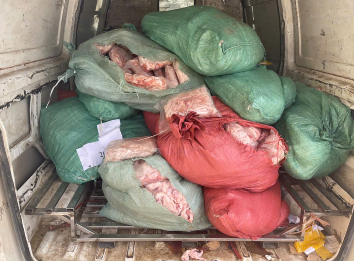 Phát hiện xe chở hơn 800kg chân gà bốc mùi, lực lượng chức năng Hà Nội buộc tiêu hủy