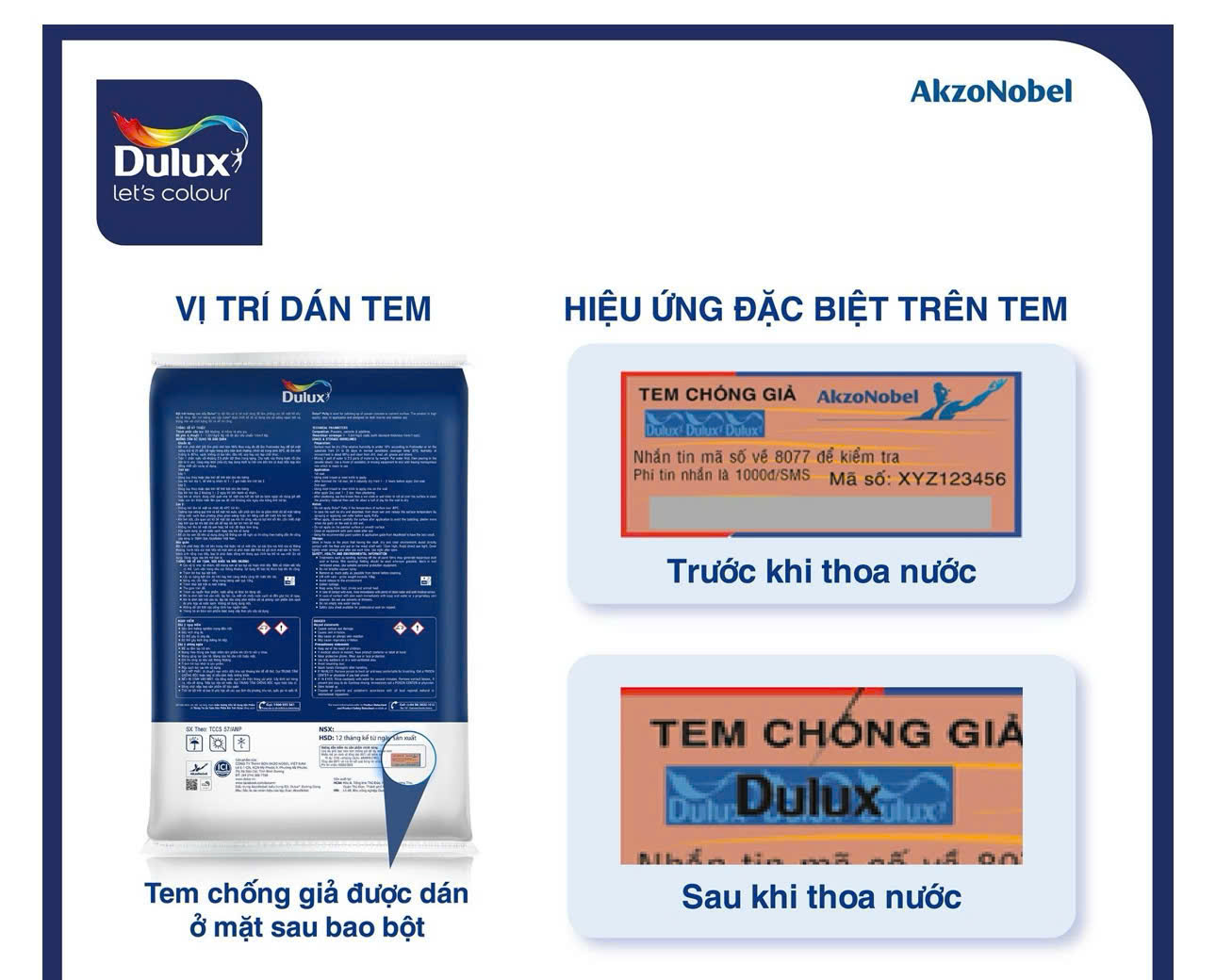 Hiệu ứng tr&ecirc;n tem chống giả ở sản phẩm bột tr&eacute;t