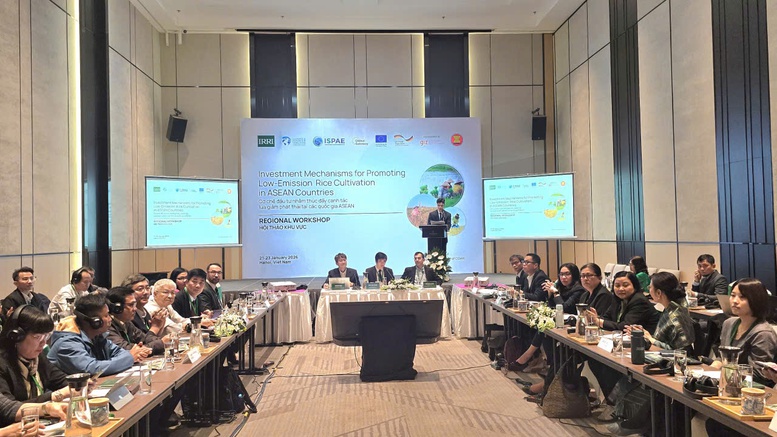 Hơn 70 đại biểu đến từ 6 nước ASEAN tham dự hội thảo canh t&aacute;c l&uacute;a ph&aacute;t thải thấp - Ảnh: VGP/LS