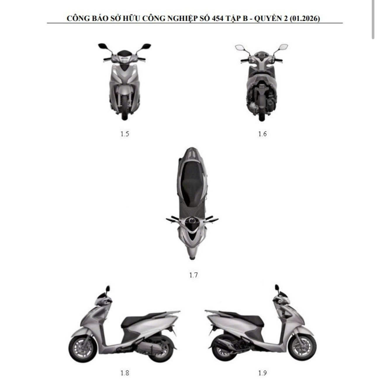 H&igrave;nh ảnh mẫu xe m&aacute;y mới của Honda trong C&ocirc;ng b&aacute;o sở hữu c&ocirc;ng nghiệp số 454 th&aacute;ng 1/2026.(Ảnh chụp m&agrave;n h&igrave;nh)