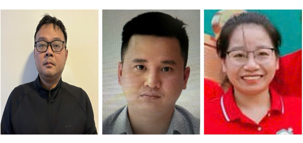 C&aacute;c bị can (từ tr&aacute;i qua): Trịnh Quốc Kh&aacute;nh, An Văn Bắng v&agrave; Nguyễn Thị Hương. Ảnh: Bộ C&ocirc;ng an