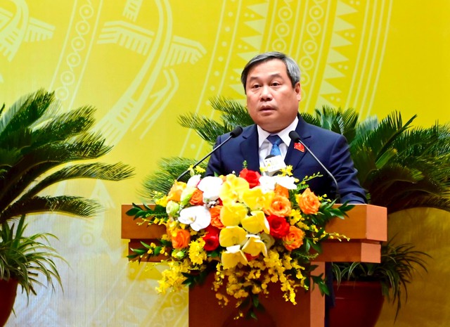 Chủ tịch UBND th&agrave;nh phố H&agrave; Nội Vũ Đại Thắng ph&aacute;t biểu nhận nhiệm vụ. Ảnh: VGP/Minh Anh