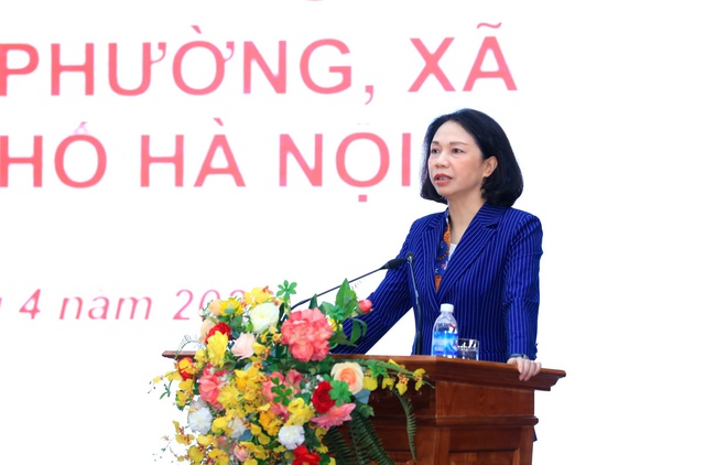 Ph&oacute; Chủ tịch UBND TP. H&agrave; Nội Vũ Thu H&agrave; ph&aacute;t biểu tại hội nghị. Ảnh: VGP/Thiện T&acirc;m