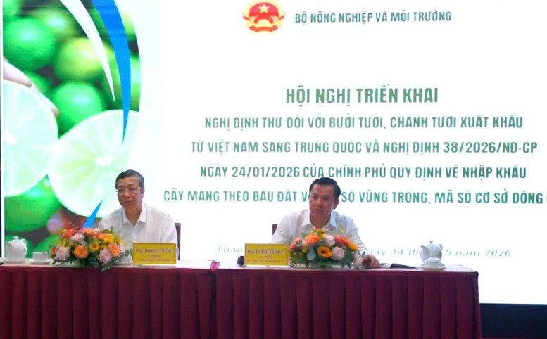 Bộ NN&MT phối hợp với c&aacute;c đơn vị li&ecirc;n quan tổ chức Hội nghị c&ocirc;ng bố Nghị định thư về y&ecirc;u cầu kiểm dịch thực vật đối với quả bưởi tươi v&agrave; chanh tươi xuất khẩu từ Việt Nam sang Trung Quốc - Ảnh: VGP/LA
