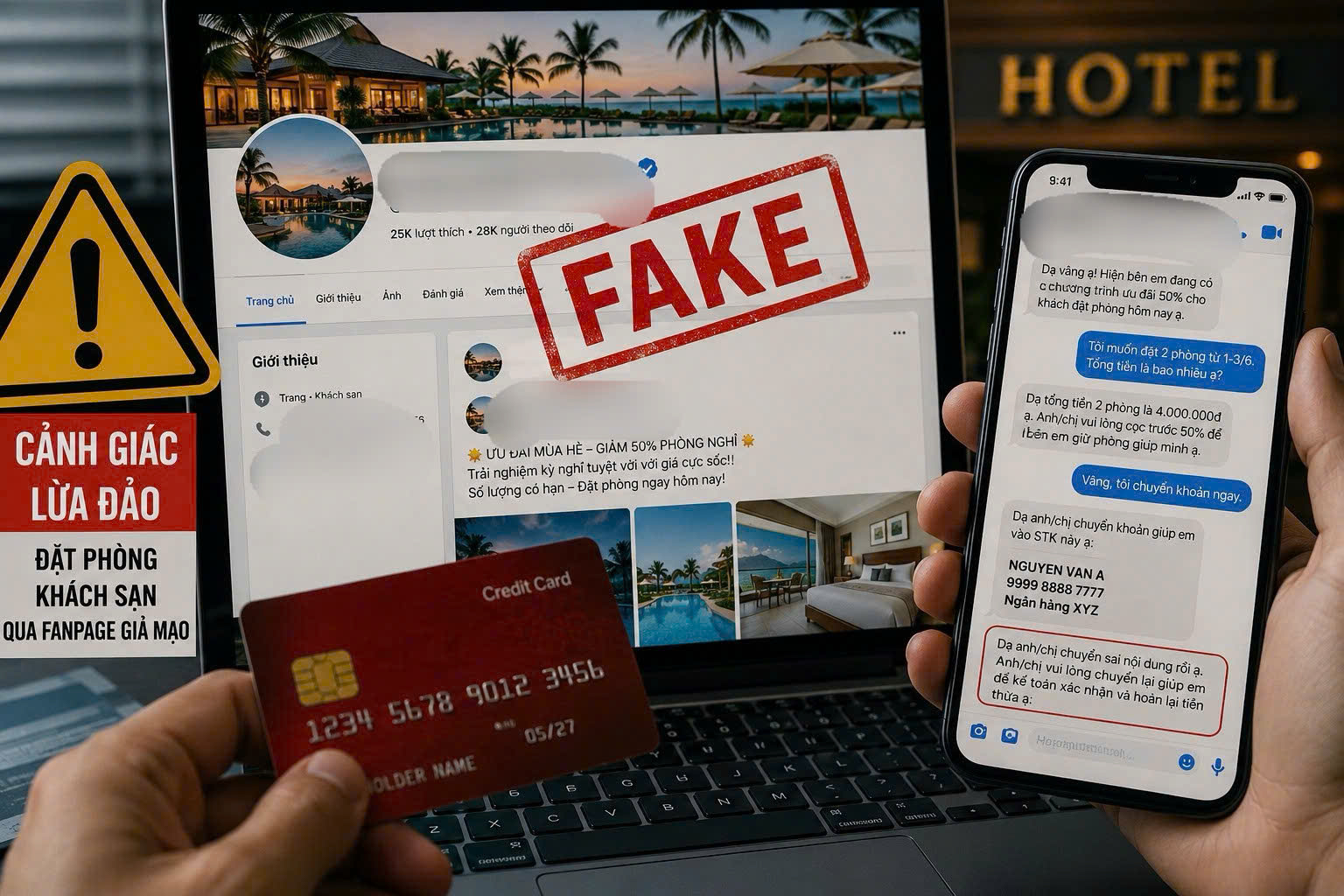 Cảnh giác chiêu giả mạo fanpage khách sạn, lừa khách chuyển tiền đặt cọc mùa du lịch hè